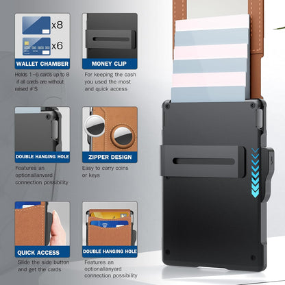 ✨Wallet - With Pop Up Aluminum Case Money Clip Slim Leather Slots Credit Card Holder RFID Blocking Bifold Minimalist Wallet